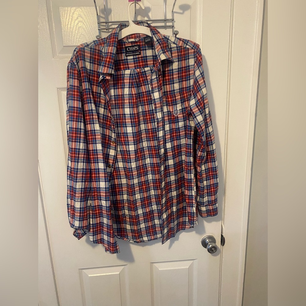 Plaid, white, blue, black, red flannel